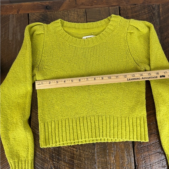 Maeve Anthropologie Lime Green Knit Sweater XXS Puff Sleeve Cropped Pullover - Picture 5 of 6